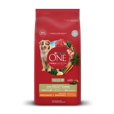 PURINA ONE Perros Adultos Mediano Y Grande - Pollo y Carne 12Kg