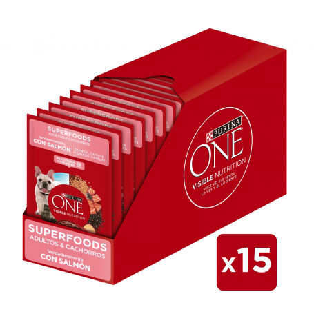 Pack 15 Sobres Purina One Perro SuperFoods 85g (Salmón, Quinoa, Camote y Linaza)