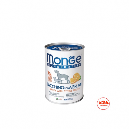 Pack 24 Monge Perro Mono Protein Pavo con Frutas Cítricas 400gr