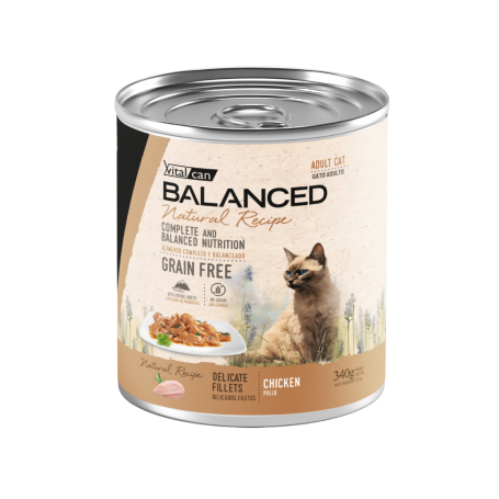 Pack 12 Vitalcan Natural Recipe Gato Adulto Delicados Filetes Pollo - 340 g