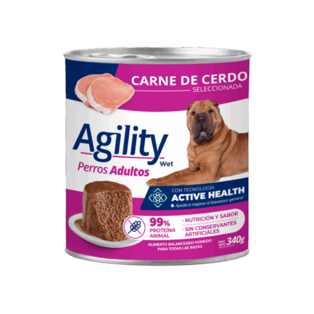 Pack 12 Latas Agility Perro Adulto Carne De Cerdo 340 Gr