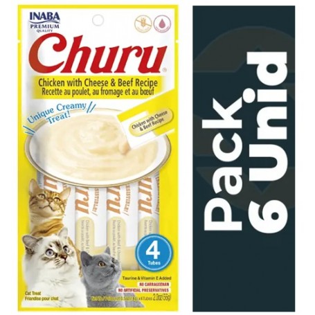 Pack 6 Golosina Churu Gato Pollo con Queso y Carne x 4unds