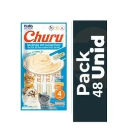 Pack 48 Golosina Churu Gato Atún con Mariscos  56 grs