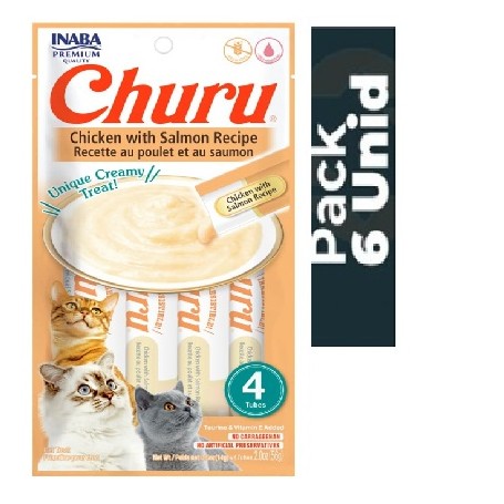 Pack 6 Golosina Churu Gato Pollo con Salmon 56grs