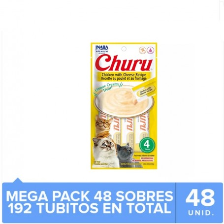 Pack 48 Golosinas Churu Gato Pollo y Queso 56grs