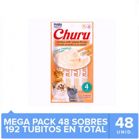 Pack 48 Golosina Churu Gato Pollo con Salmon 56grs