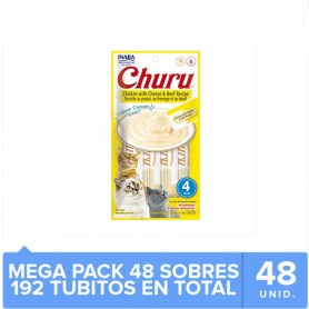 Pack 48 Golosina Churu Gato Pollo con Queso y Carne x 4unds