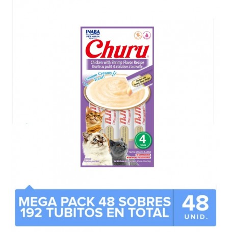 Pack 48 Golosinas Ciao Churu Pollo con Camarón 56grs