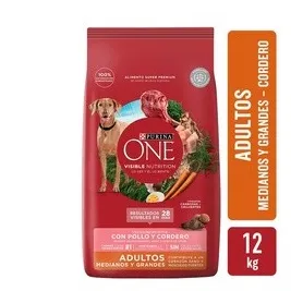 PURINA ONE Perros Adulto Mediano y Grande - Pollo y Cordero 12 kilo...