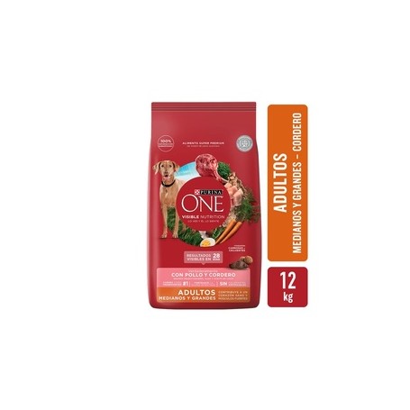 PURINA ONE Perros Adulto Mediano y Grande - Pollo y Cordero 12 kilos