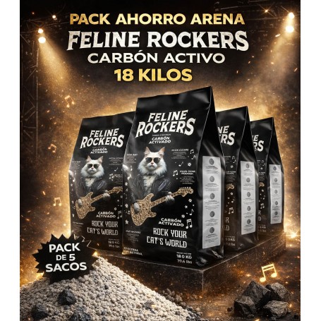 Mega Pack Ahorro Arena Feline Rockers Carbón Activo 5 x 18 kg Control Olores