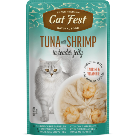 Cat Fest Filtes de Atún con Camarón en gelatina Tuna with shrimp