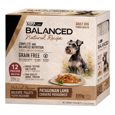 Pack 12 Pouch Vitalcan Balanced Natural Recipe Cordero Patagonico Adulto 100grs