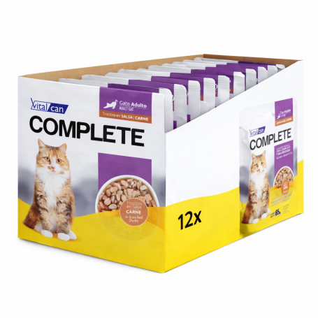 Pack 12 Vitalcan Pouch Complete Carne Gato Adulto 85 g