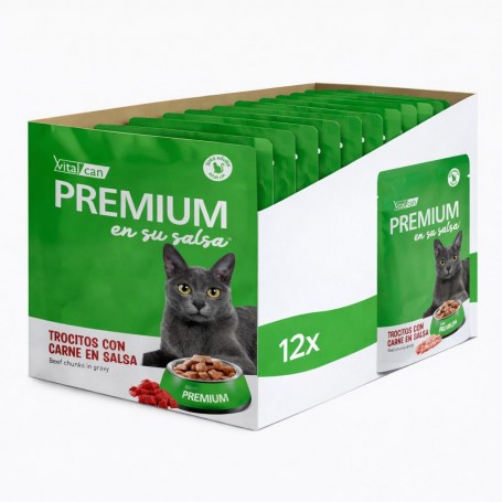 Pack 12 Vitalcan Pouch Premium Carne Gato Adulto 85 g