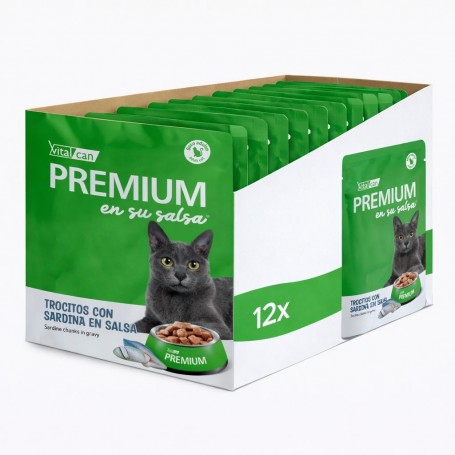 Pack 12 Vitalcan Pouch Premium Sardina Gato Adulto 85 g