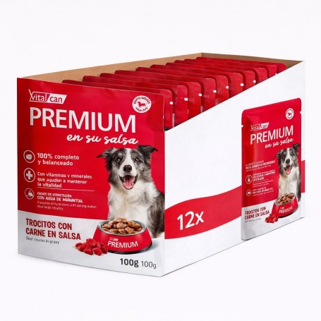 Pack 12 Pouch Vitalcan Premium Carne en Salsa Perro Adulto