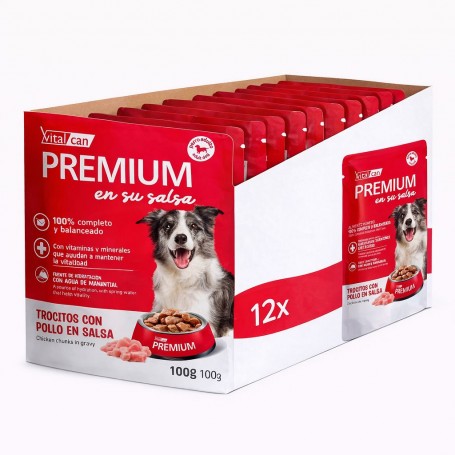 Pack 12 Pouch Vitalcan Premium Pollo en Salsa Perro Adulto