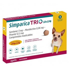 Simparica Trio 1.25 - 2.5 Kg Por 3 Comprimidos