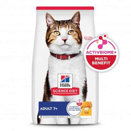 Hills Science Diet Adult 7+, alimento saludable para gato senior y fibras naturales 1.8Kg