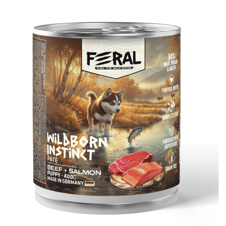 Pack 6 Feral Alimento Humedo Perro Cachorro Carne Vacuno y Salmon 400 gr