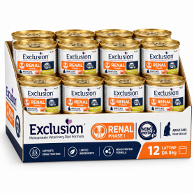 Pack 12 Latas Exclusion Gato Renal Fase 1 Cerdo, Arveja, Arroz 85 grs