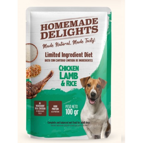 Homemade Delights Chicken, Lamb & Rice Adult Dog X 100 Gr – Pack 12 Sobres